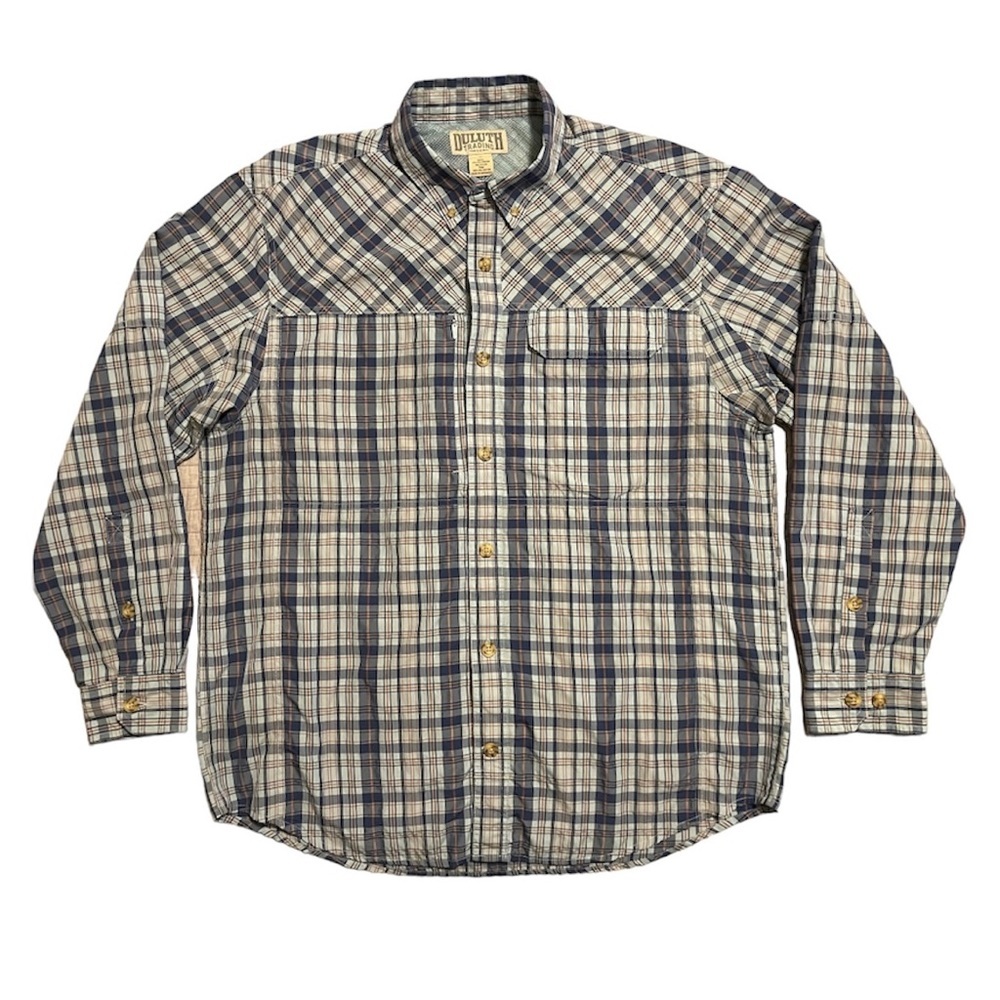 Duluth Trading Co Shirt Men's Large Button Down Plaid Long Sleeve Collared Blue